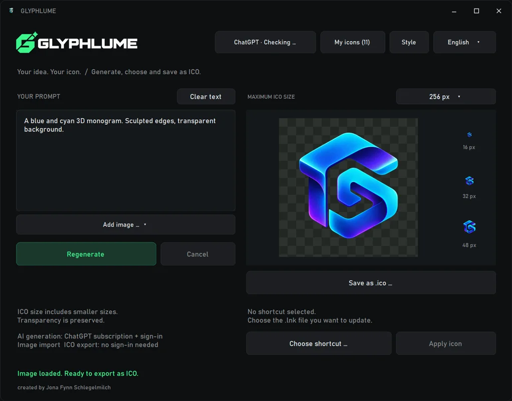GLYPHLUME — Projektansicht