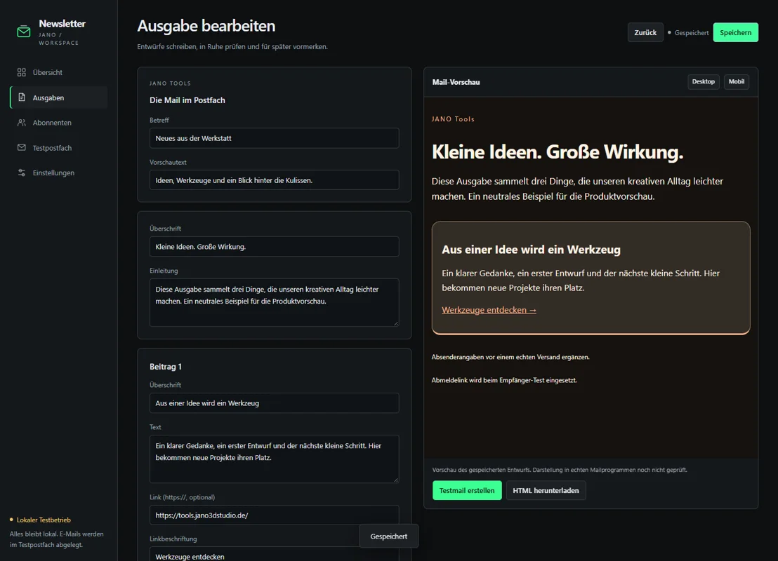 Mail & Newsletter — Projektansicht